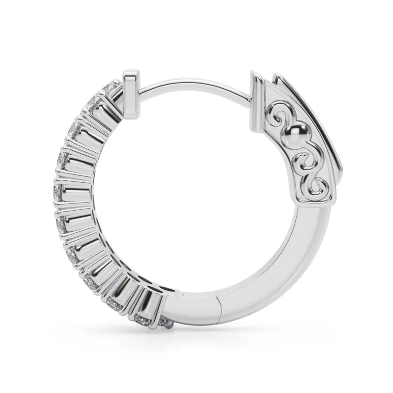 14K White Gold Double Row Diamond Hoop Earrings